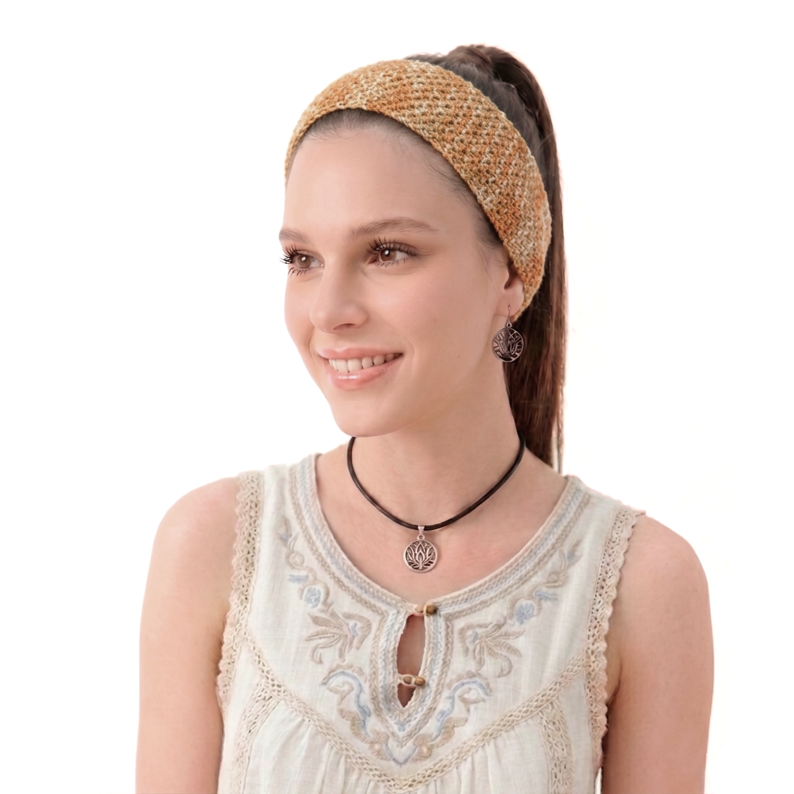 Bandana a crochet verano- color naranja jaspeado