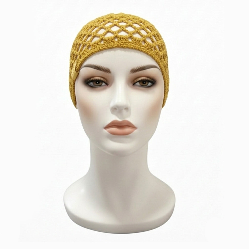 Gorro mesh de verano a crochet — color amarillo mostaza