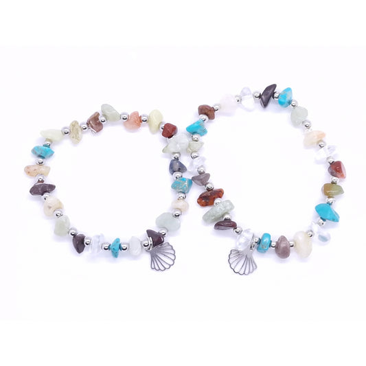 Pulsera de Piedras de Colores con Vieira Plateada