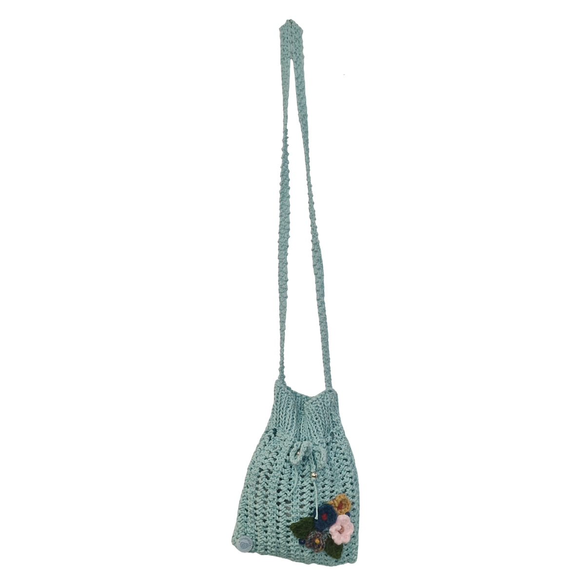 Bandolera crochet color celeste