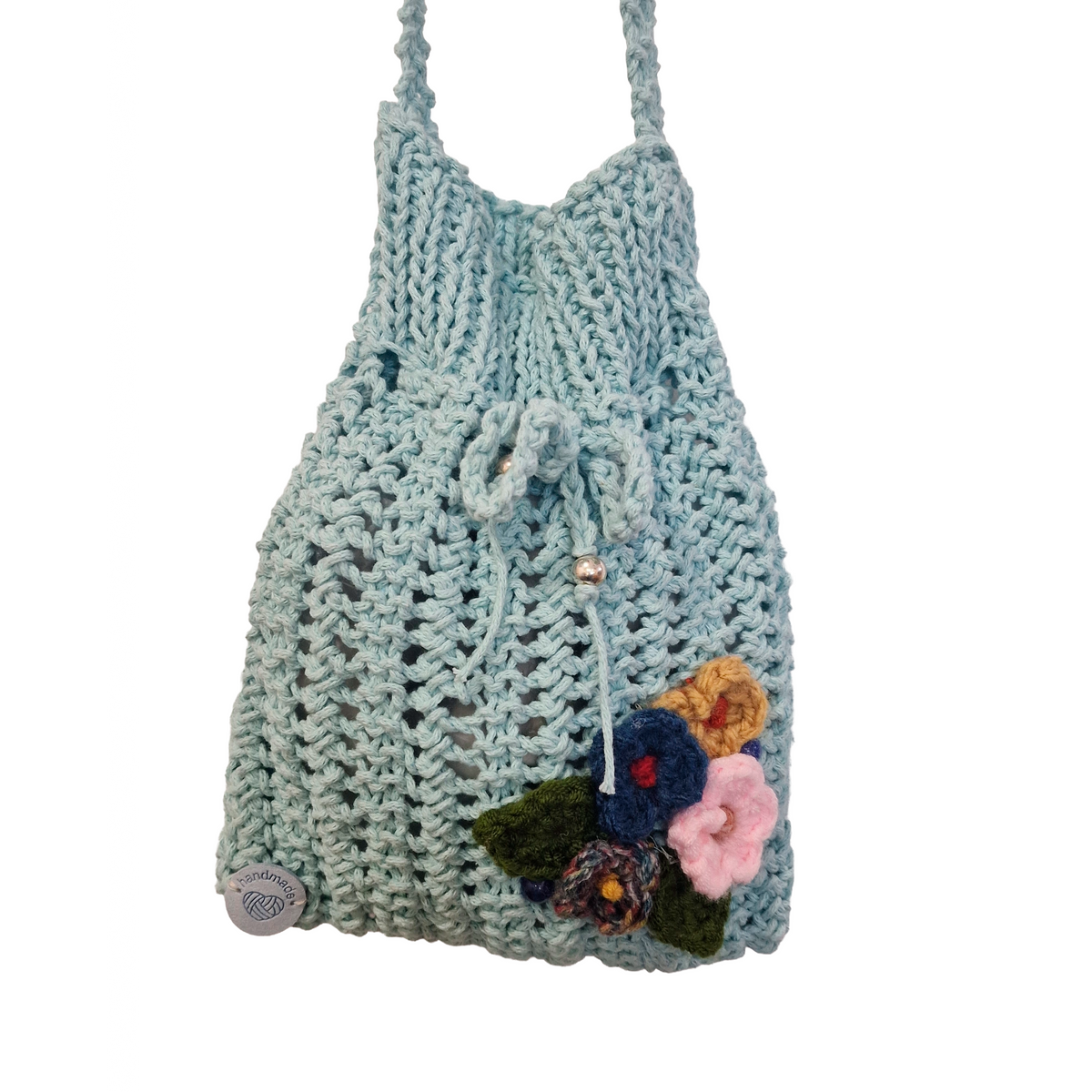Bandolera crochet color celeste