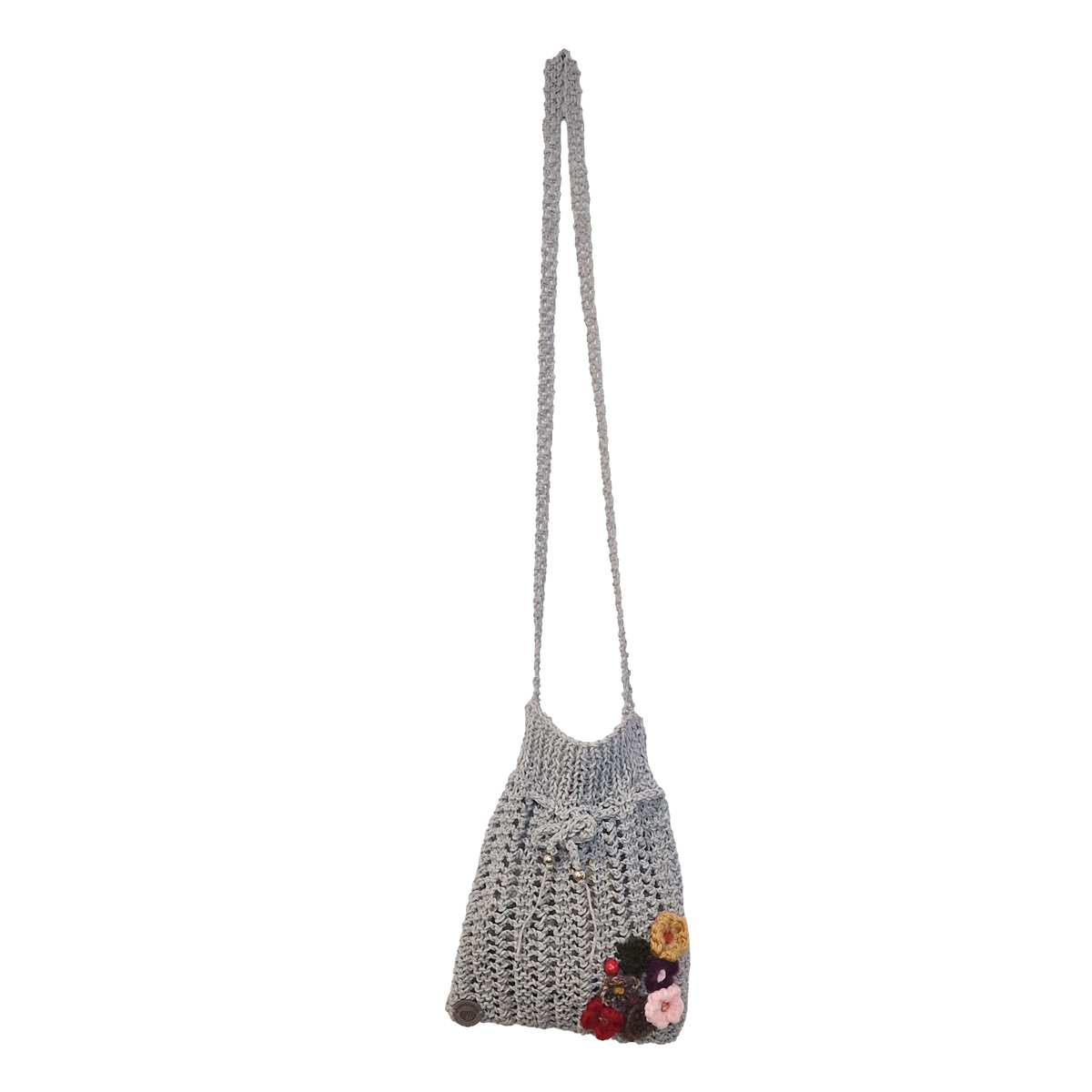 Bandolera crochet color gris