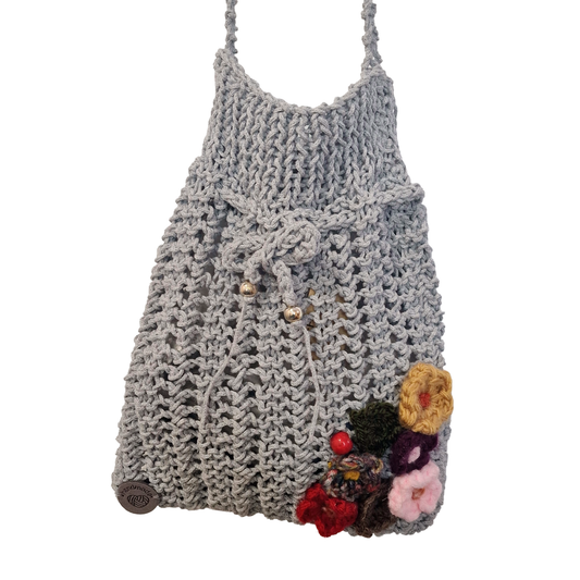 Bandolera crochet color gris
