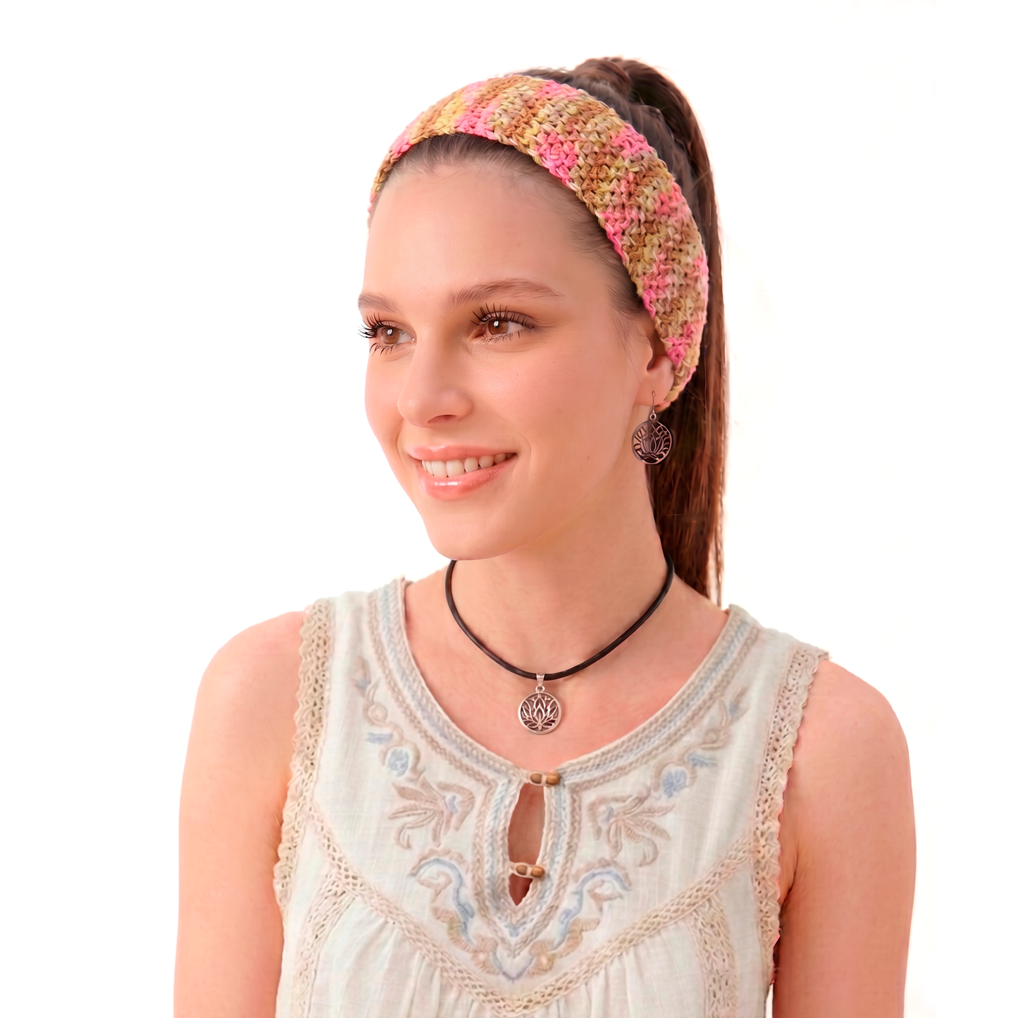 Bandana a crochet verano- color rosa jaspeado