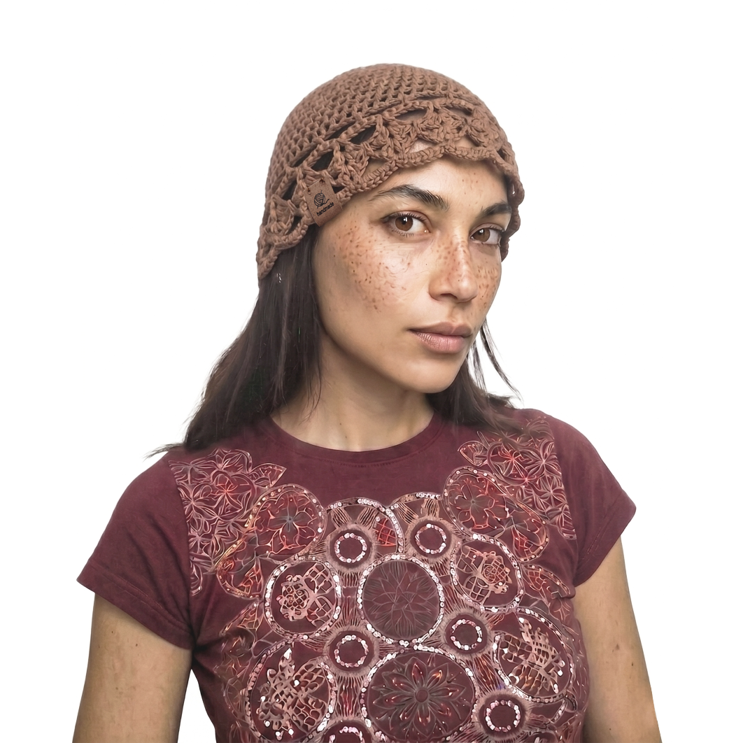 Gorro mesh de verano a crochet — color marrón