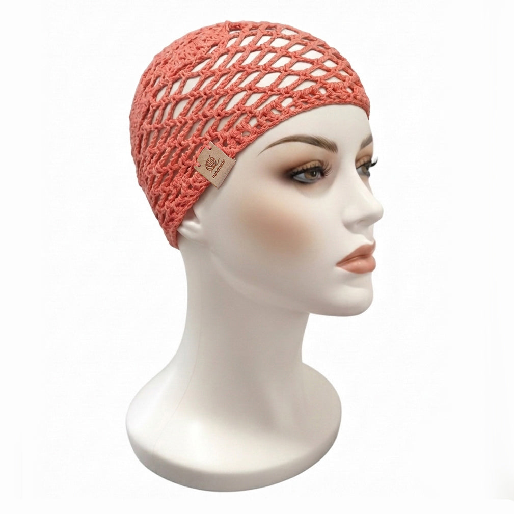 Gorro mesh de verano a crochet — color salmón