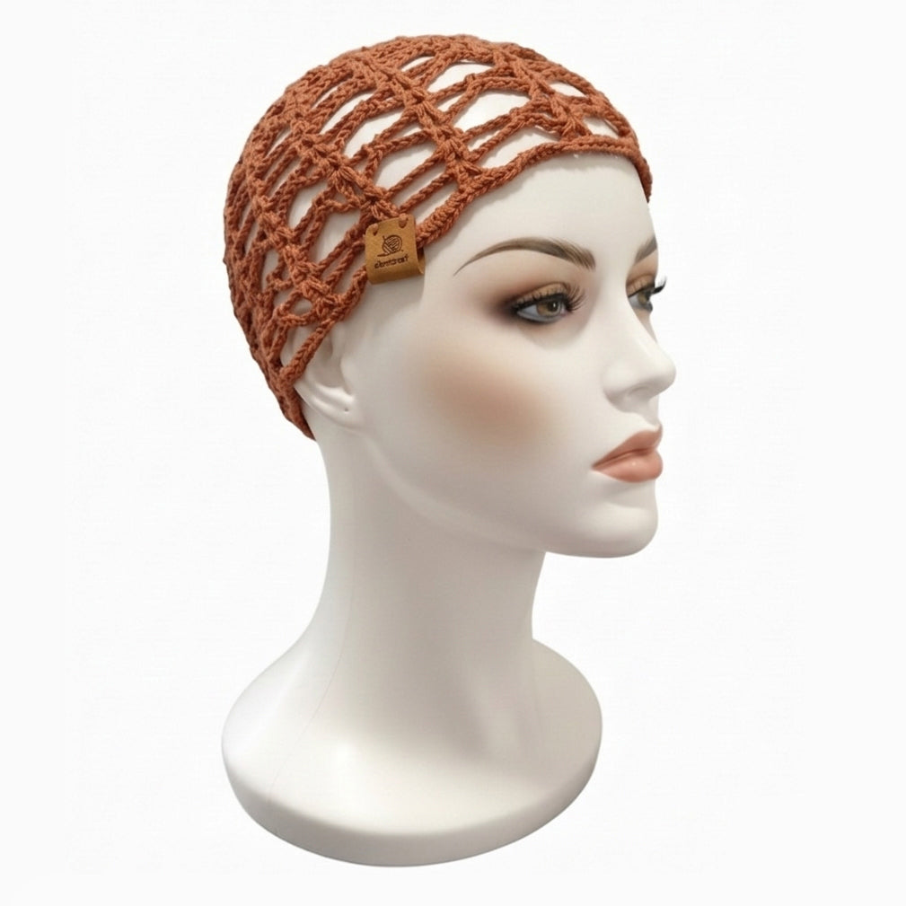 Gorro mesh de verano a crochet — color marrón rojizo