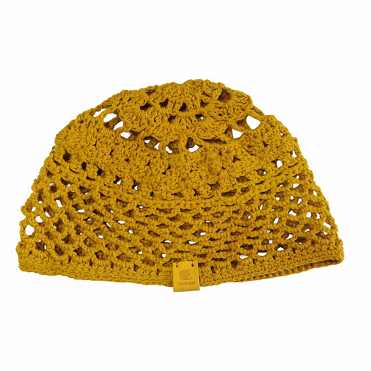 Gorro mesh de verano a crochet — color amarillo mostaza