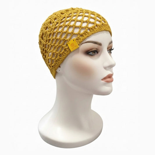Gorro mesh de verano a crochet — color amarillo mostaza