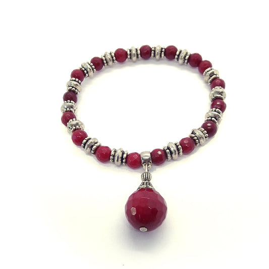 Pulsera plata y ágata roja