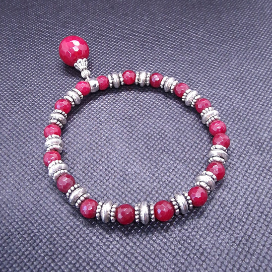 Pulsera plata y ágata roja
