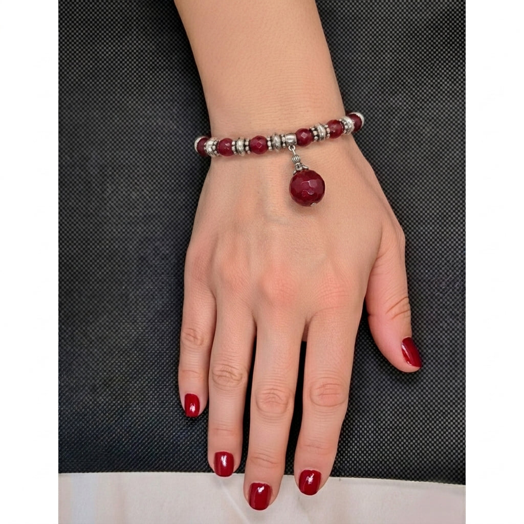 Pulsera plata y ágata roja