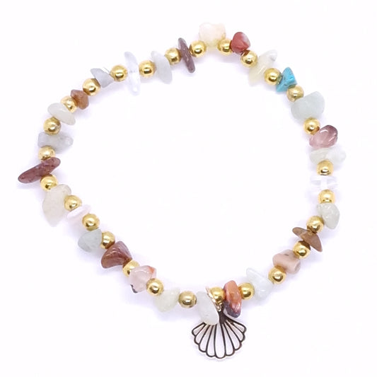 Pulsera de Piedras de Colores con Vieira Dorada