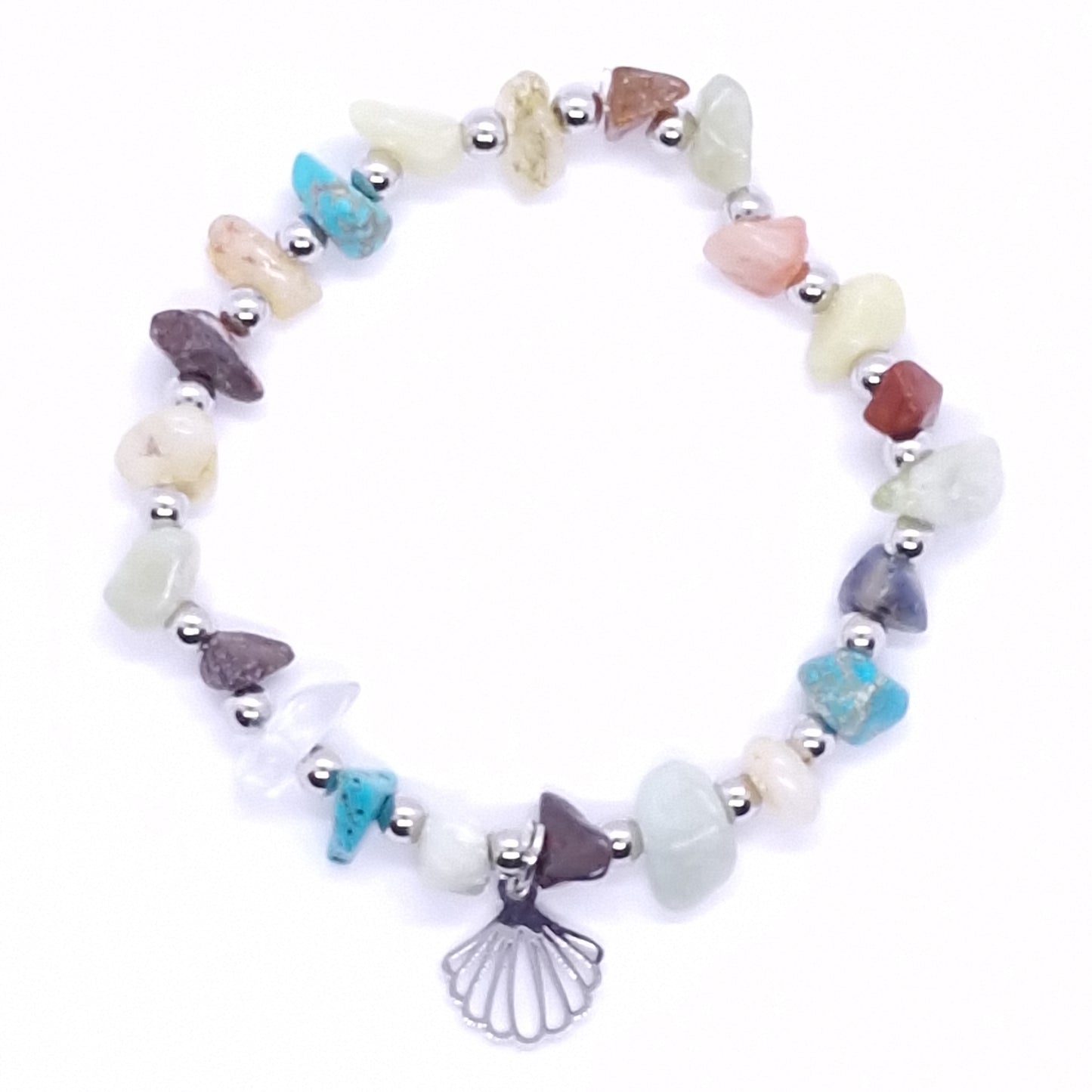 Pulsera de Piedras de Colores con Vieira Plateada