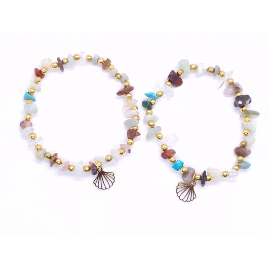 Pulsera de Piedras de Colores con Vieira Dorada